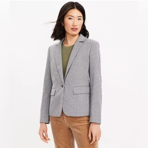 Loft Gray Petite Herringbone Blazer Elbow Patches Size 00P